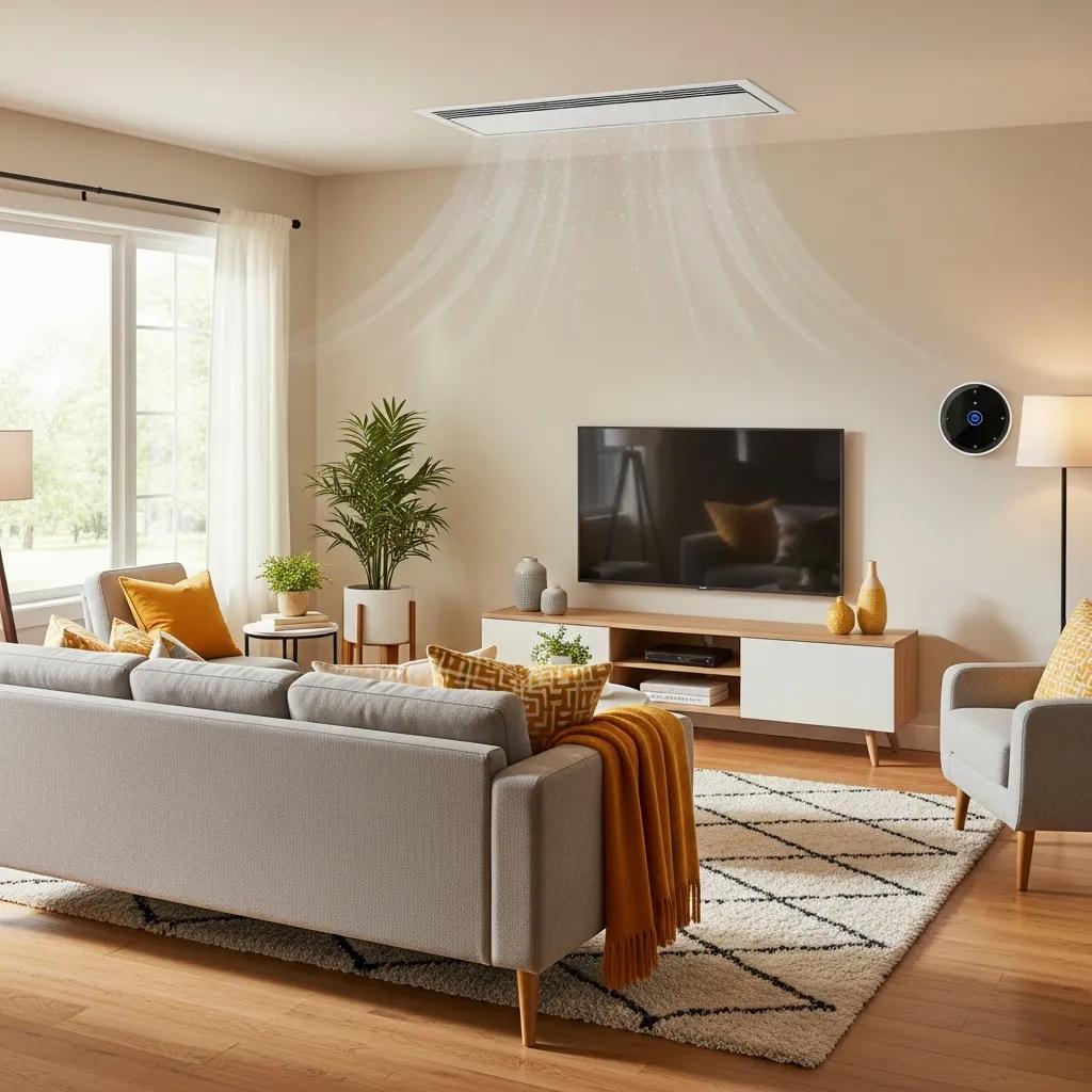 HVAC Blog Modern energy-efficient HVAC system in a cozy living room setting