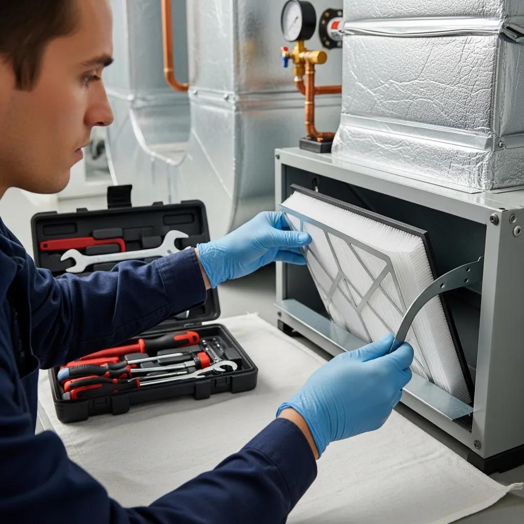 Complete Guide to HVAC Energy Efficiency & Savings Technician replacing an HVAC air filter as part of routine maintenance