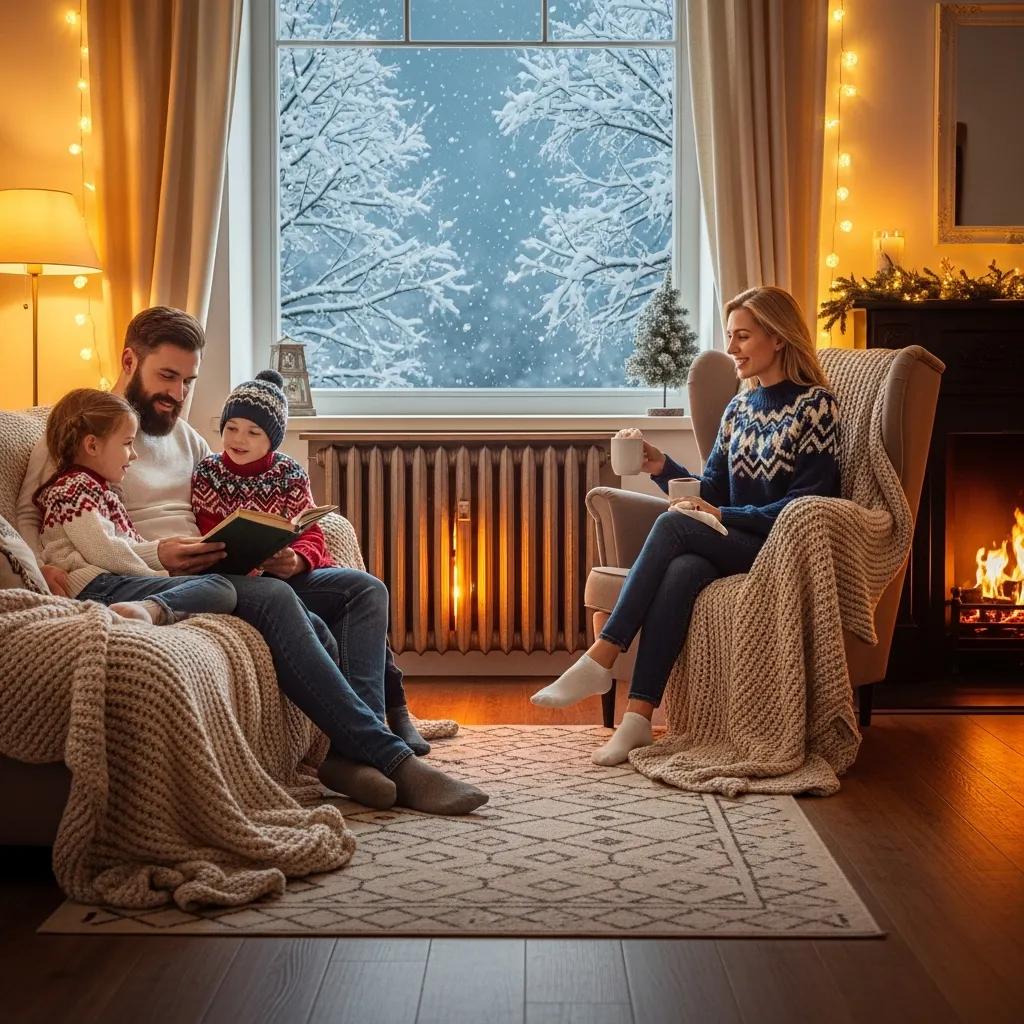 Family enjoying warmth during winter